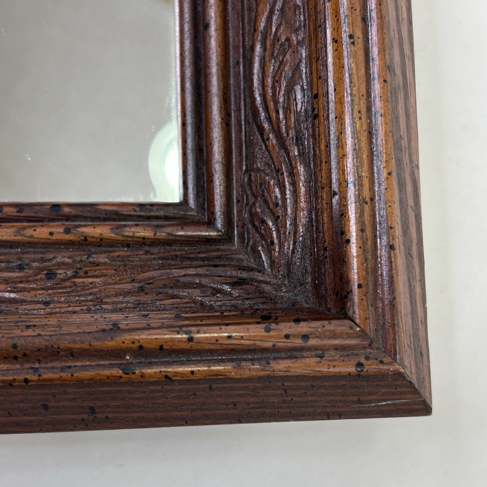 Carved Wood Square Wall Mirror 8x8 Brown Frame Diamond Hang Option - Picture 10 of 13